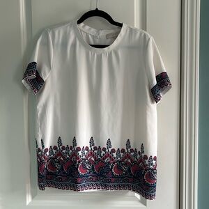 LOFT Gorgeous Floral Motif White Short Sleeve Blouse Size Medium